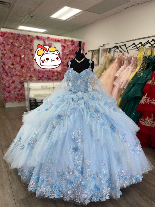 Baby Blue Tulle Appliques Quinceanera Dress,Baby Blue Ball Gown,Sweet 16 Dress ,Y2426