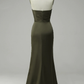 Green Strapless Satin Prom Dress With Slit  Y4204