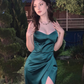 Green Sleeveless Satin Evening Dress,Elegant Green Evening Gown  Y2131
