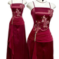 Vintage Burgundy Satin Chiffon Beaded Prom Dress Evening Dress Y8448