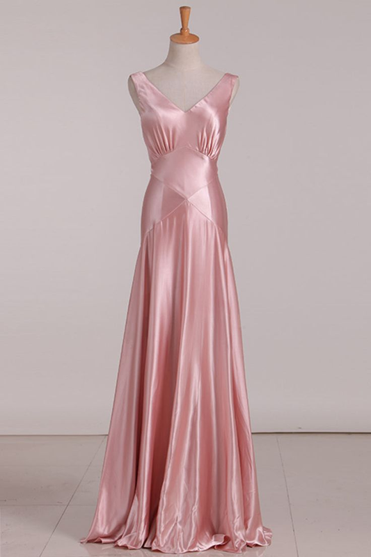 V-Neck Pink Tie Back Mermaid Bridesmaid Dress,Pink Prom Dress Y7151
