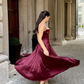Vintage A Line Straps Burgundy Satin Long Prom Dress Evening Dress Y7994