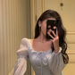 Grey Lace Chiffon Long Sleeves Party Dress Elegant Prom Evening Dress Y8021