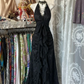 Vintage V Neck Black Chiffon Lace Evening Dress Long Prom Dress Y7813
