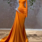 Burnt Orange Long Sleeves Mermaid Prom Dress With Beads Y6634