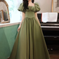 Green Evening Dress,Temperament,Long Bubble Sleeve Princess Dress Y4315