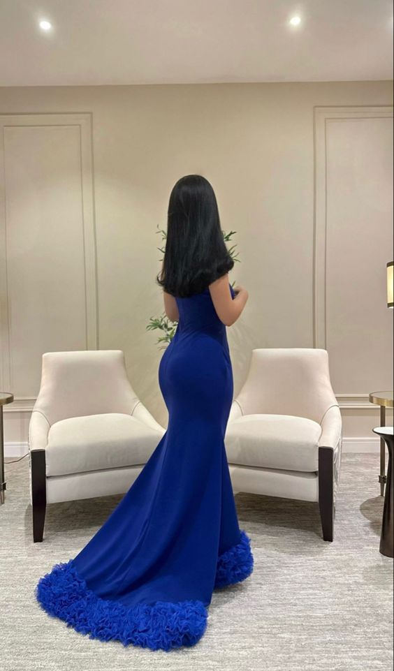 Elegant Blue Mermaid Evening Dress,Blue Formal Dress Y6397