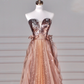 Vintage Rose Gold Strapless Tulle Sequins Beaded A Line Prom Dress Evening Dress Y8622