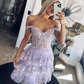 Navy Blue A-Line Sweetheart Lace Tiered Short Homecoming Dress Y8107