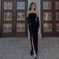 Modest Black Strapless Long Prom Dress with Split,Black Evening Dress Y4550