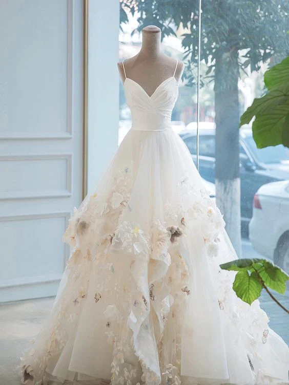 A Line Straps Wedding Dress ,White Bridal Dress Y2121