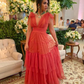 A-line V Neck Tulle Prom Dress,Wedding Guest Outfit Y5539