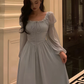 Grey Lace Chiffon Long Sleeves Party Dress Elegant Prom Evening Dress Y8021