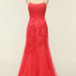 Mermaid Spaghetti Straps Light Pink Long Prom Dress with Appliques Y2316
