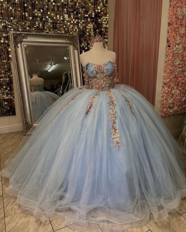 Ball Gown Quinceanera Dress Sweetheart Appliques Flowers Princess Sweet 16 Gown Y2613