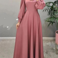 A-Line Pink Square Neckline Prom Dress Long Sleeves With Floor-Length Evening Summer Elegant Party Dress For Women Y4947