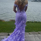 Gorgeous Off-Shoulder V-Neck Lace Appliques Mermaid Prom Dress,Slit Birthday Evening Gown Y7934