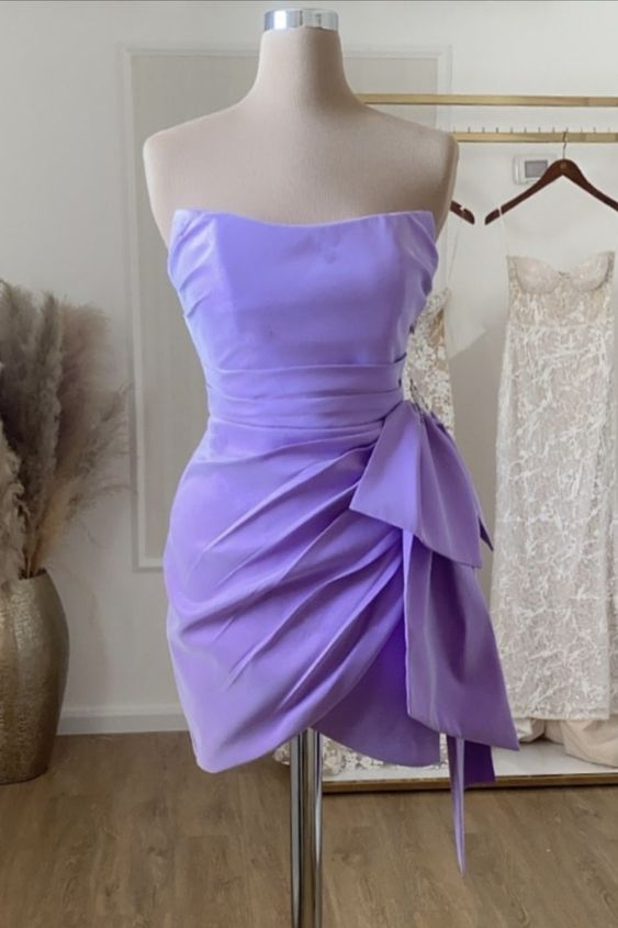 Cute Lavender Satin Hoco Dress,Lavender Mini Homecoming Dress  Y3093