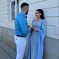 Elegant Blue Beaded Sequins Luxury Evening Dresses Satin Trim with Shawl Arabian Dubai Muslim Prom Dress Y4669