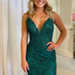 Hunter Green Deep V Neck Appliques Straps Homecoming Dress Y2751