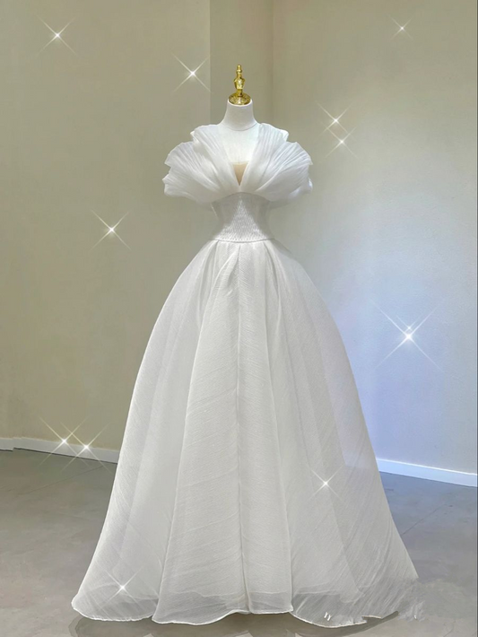 Chic White A-line Wedding Dress,White Bridal Dress Y2387