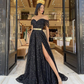 Elegant Black Off The Shoulder Prom Dress With Split  Y5998