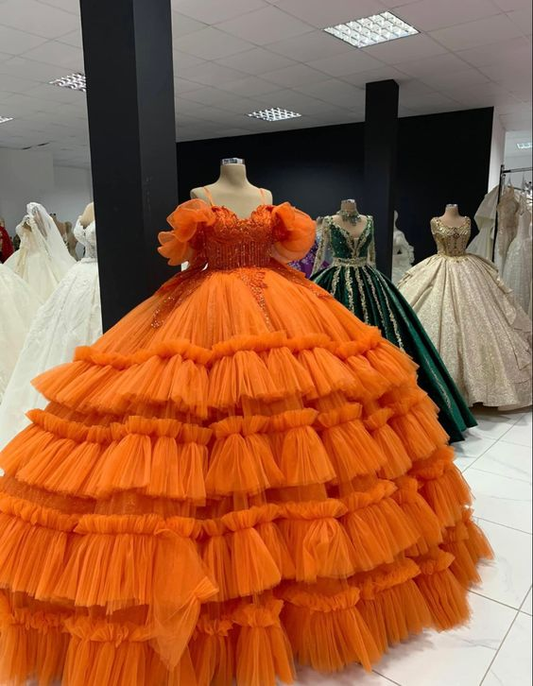 Charming Orange Puffy Ball Gown,Orange Sweet 16 Dress Y6577