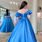 Blue Satin Long Prom Dress, A Line Long Graduation Dresses Y4600