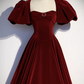 Burgundy velvet long prom dress evening dress Y4384