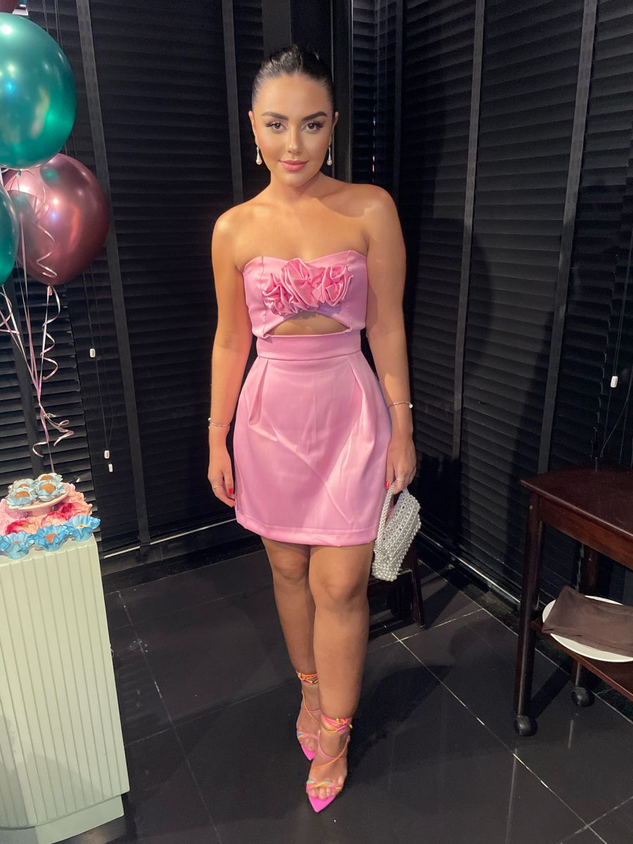 Strapless Pink Homecoming Dress，Chic Pink Party Dress Y2138