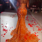 Gorgeous Orange Beaded Applique Mermaid Evening Dress Long Prom Dress Y6693