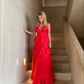 Chic Red A-line Tiered Ruffle Prom Dress,Red Evening Dress Y4649