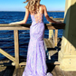 Charming Mermaid Spagehtti Straps Lilac Lace Sequin Long Prom Dress Evening Dress Y8235