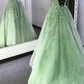 Tulle Lace Long Prom Dress Scoop Spaghetti Formal Evening Y2208