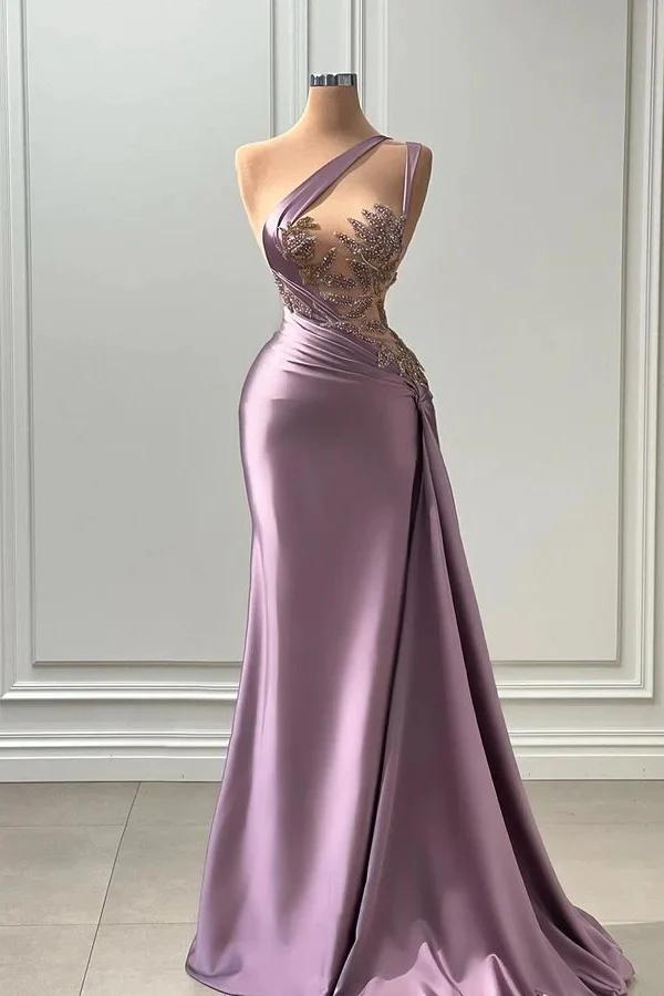 Elegant Long A-line One Shoulder Sleeveless Prom Dress With Appliques,Y2489