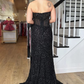 Black Strapless Mermaid Sequins Long Prom Dress with Slit Y4126