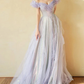 Purple Off Shoulder Sequin Tulle Long Prom Dress, Purple Formal Evening Dresses Y4659
