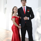 Red Off The Shoulder Prom Dress With Split,Red Evening Gown Y6568
