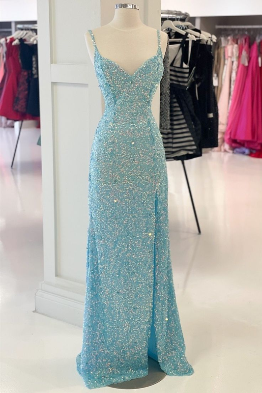 Tiffany Blue Sequin Mermaid Long Prom Dress Y7213