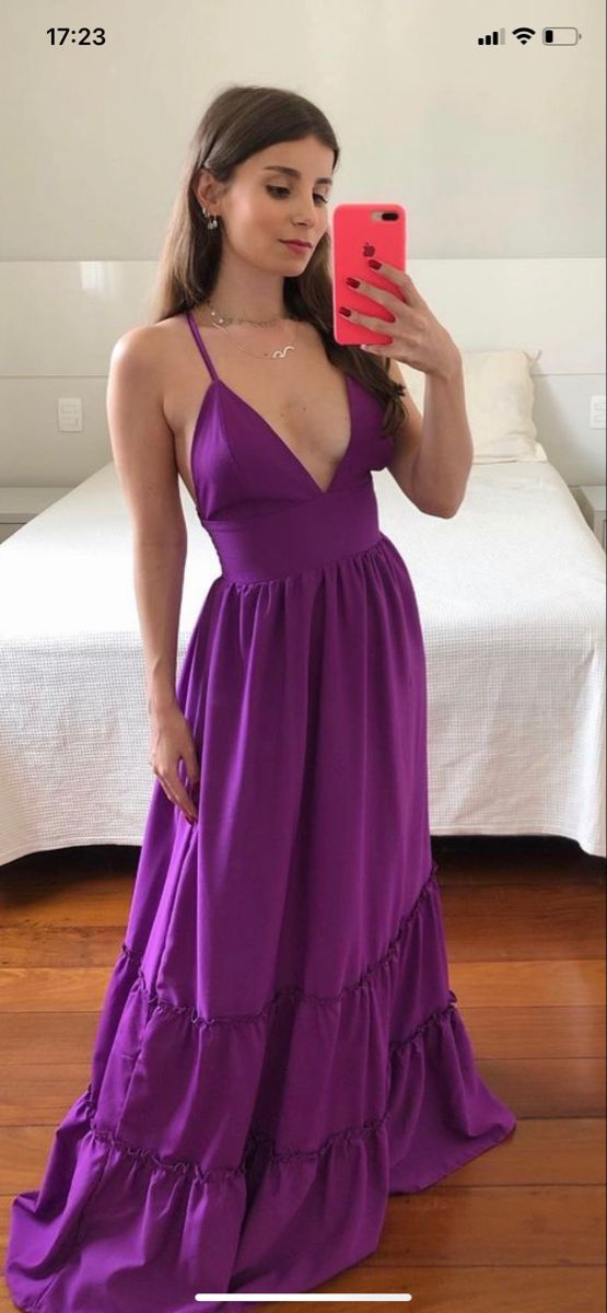 Purple Spaghetti Straps V Neck Prom Dress,Simple Purple Evening Dress  Y2349