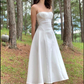 Simple White A-line Midi-length Prom Dress,White Party Gown  Y7143