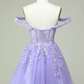 A Line Off the Shoulder Lilac Corset Homecoming Dress with Appliques Y2168