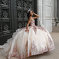 Rose Gold Sweetheart Puffy Princess Ball Gown Sweet 16 Dress Beaded Applique Quinceanera Dresses Y827