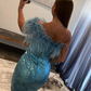 One Shoulder Blue Sequin Bodycon Homecoming Dress Y2728