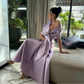 Women's Strapless Satin Evening Dresses Vintage Wrap Beading Floor Length Long Dress  Y4868