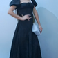 Retro A-line Long Prom Dress with Puff Sleeves Y2694