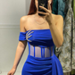 Charming Long Blue Strapless Column Prom Dress With Rhinestone Y4699
