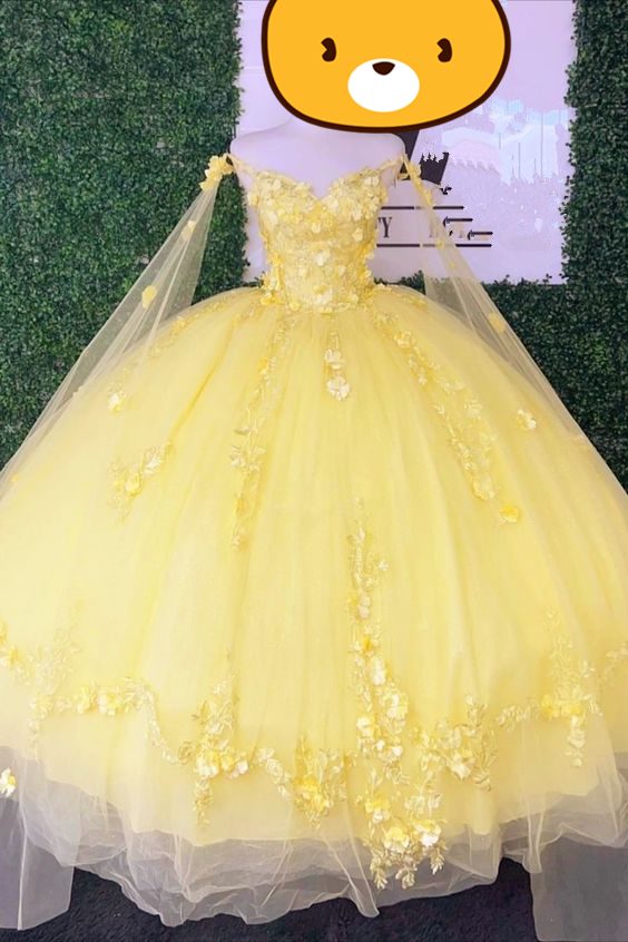 Glitter Yellow Quinceanera Dresses Spaghetti Strap With Wrap Sweet 15 Ball Gowns 3D Flower Bead  Y4050