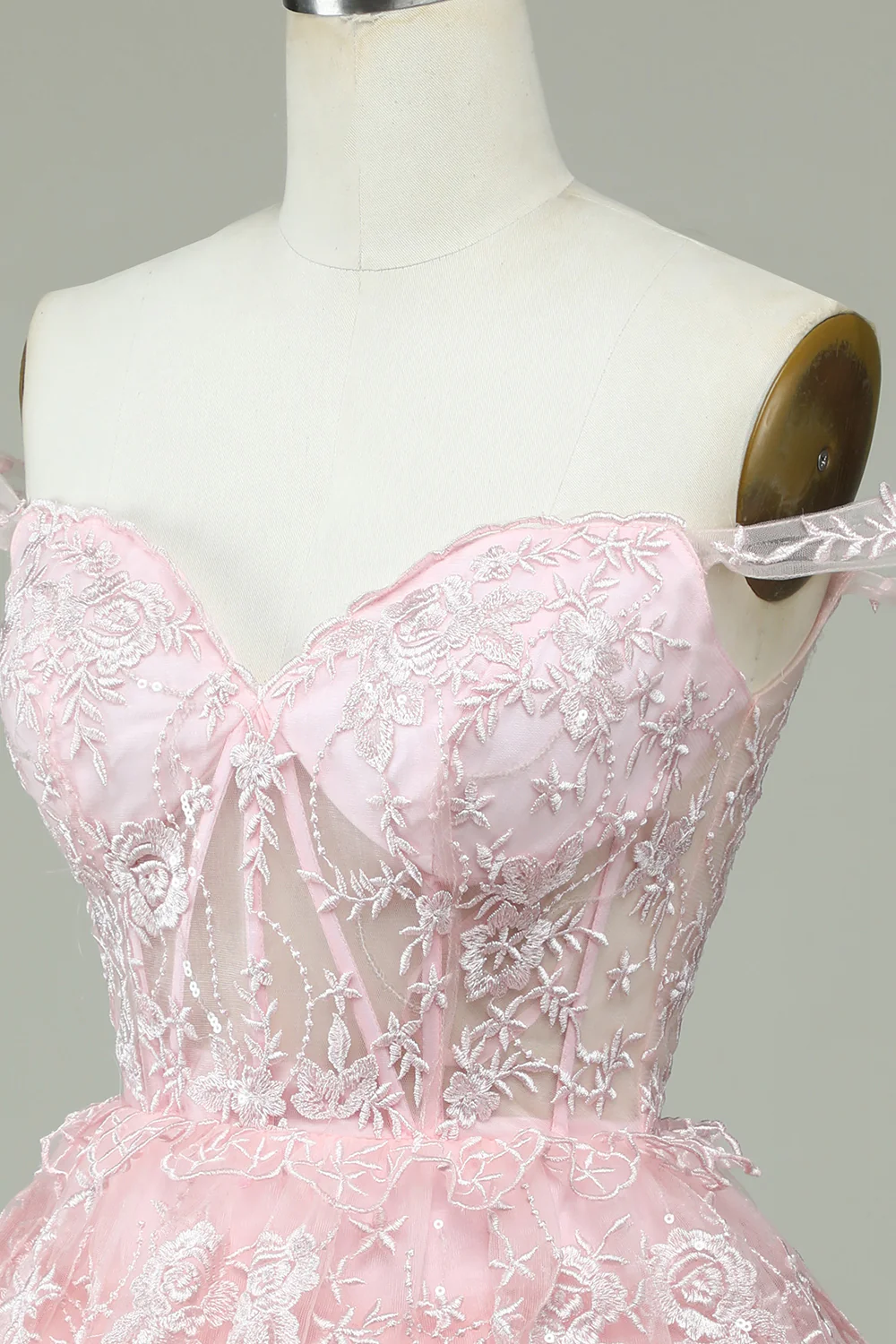 Pink Off The Shoulder Corset Homecoming Dress With Lace ,Y2471