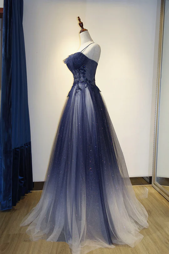 Lovely Gradient A-line Tulle Long Formal Dress, Floor Length Prom Dress Y6783